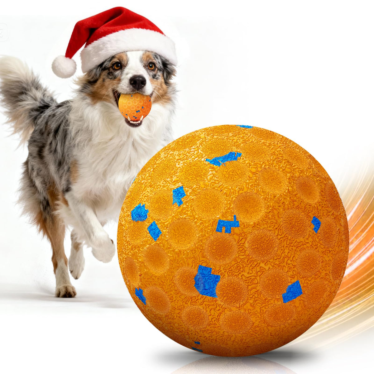 AronYada smart interactive dog ball close-up highlighting chew-proof E-TPU durability for aggressive chewers