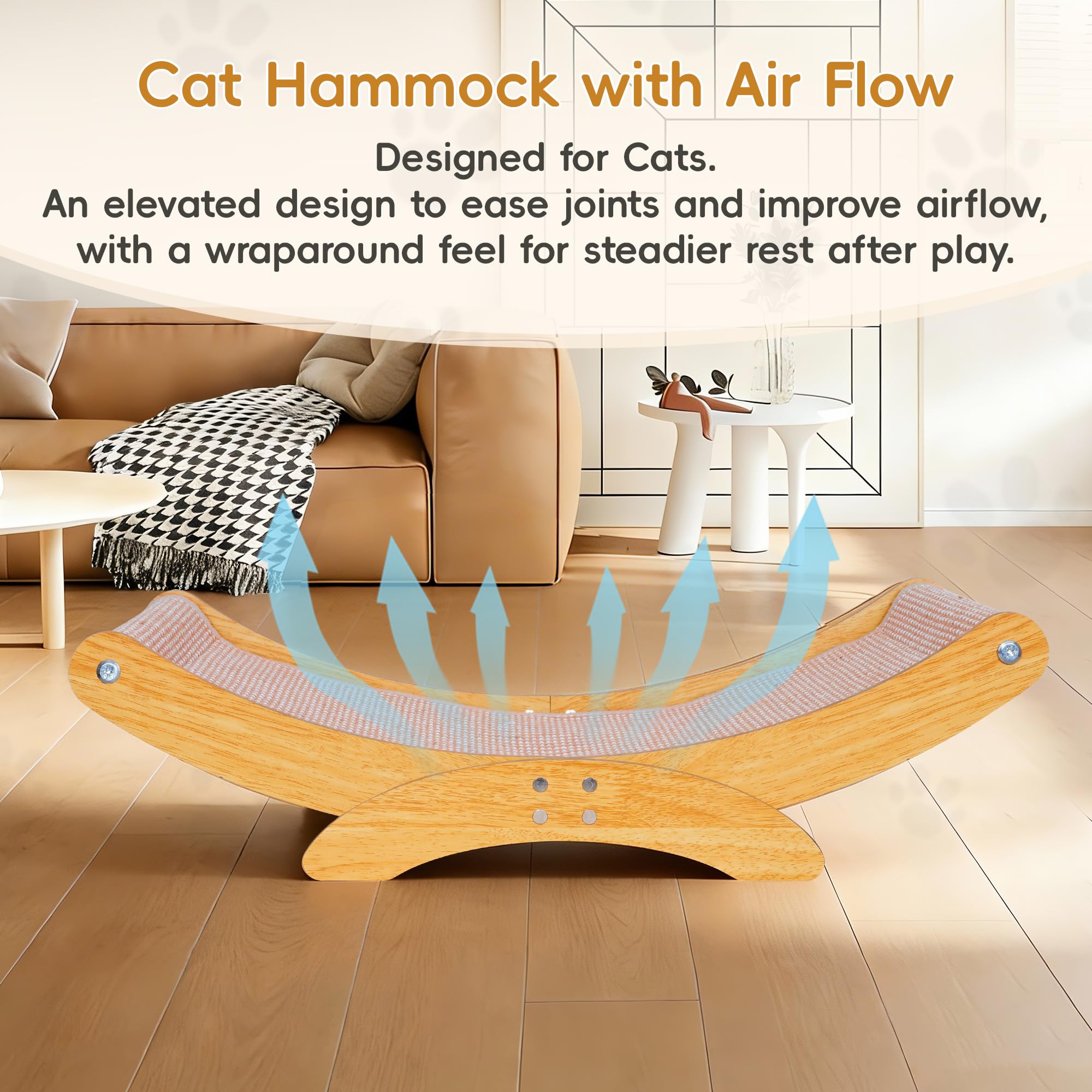 AROPEME cat scratcher bed shows wooden frame and non-slip base for stable play.