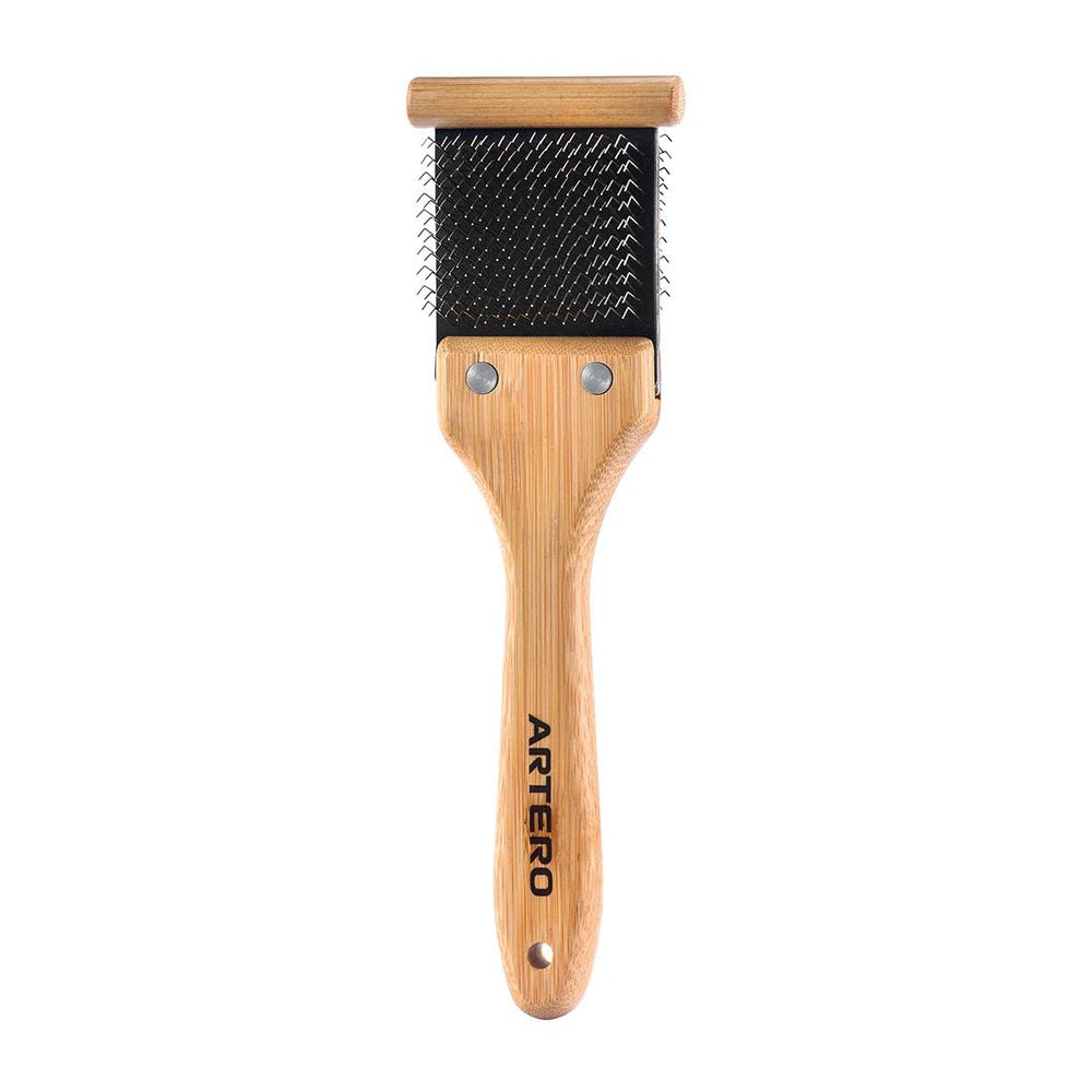 Artero Double Flexible Brush gray-side pins gently spread coat for detangling.