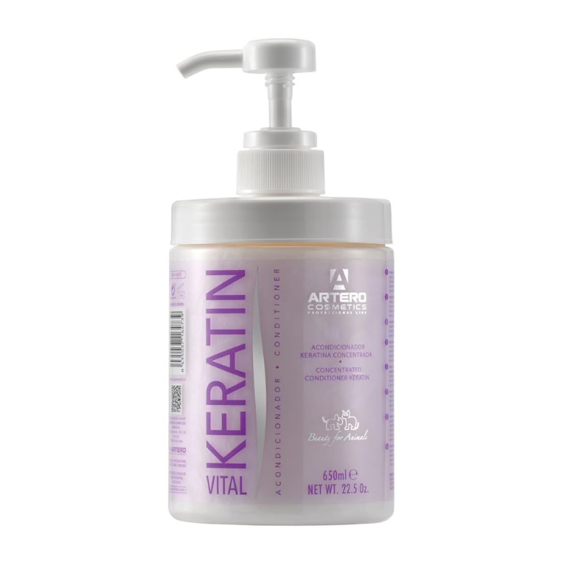 Artero Keratin Vital conditioner bottle promotes silky, manageable coats.