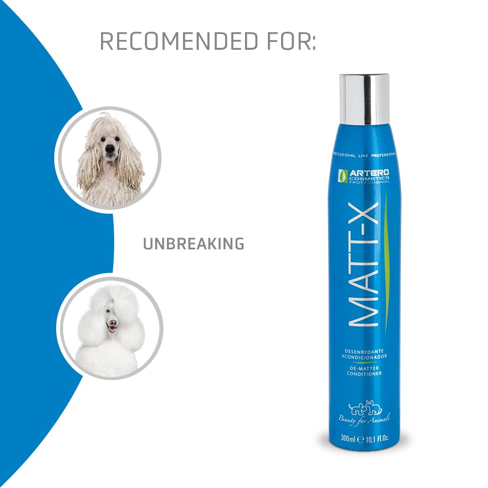 Artero Matt-X applying on fur demonstrates easier detangling for dogs and cats.