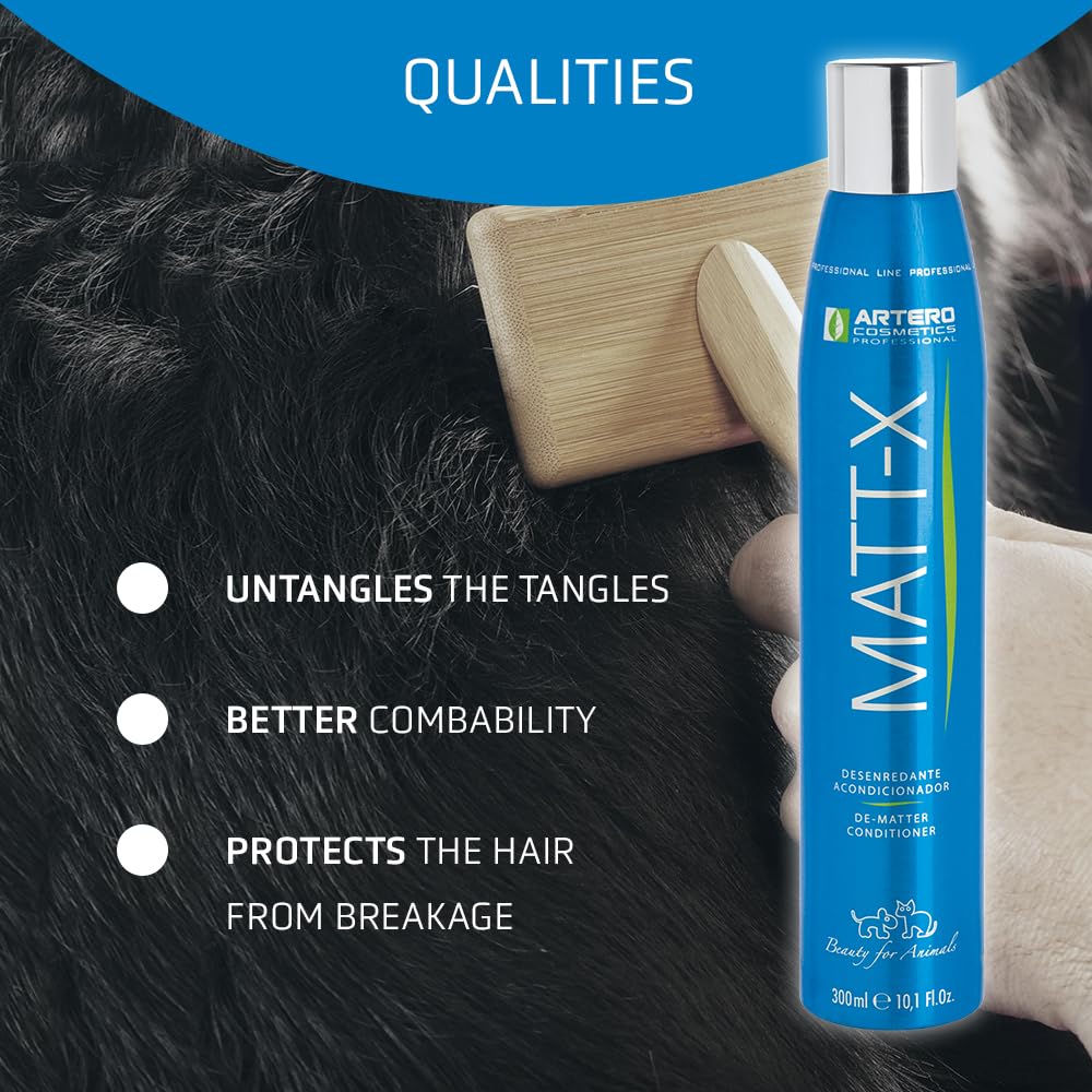 Artero Matt-X before-and-after detangling on a tangled coat.