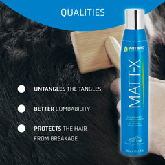 Artero Matt-X before-and-after detangling on a tangled coat.
