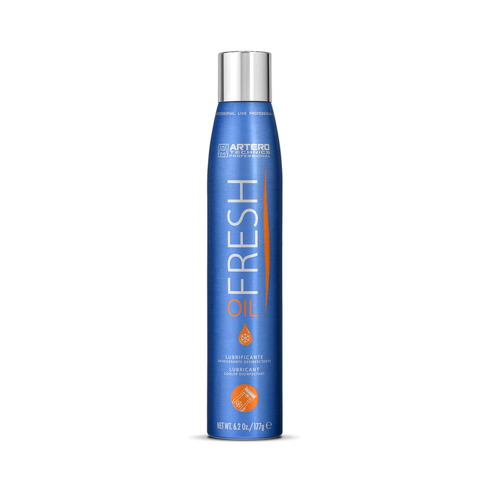 Artero Oil Fresh cooling spray bottle cools clipper blades during grooming.