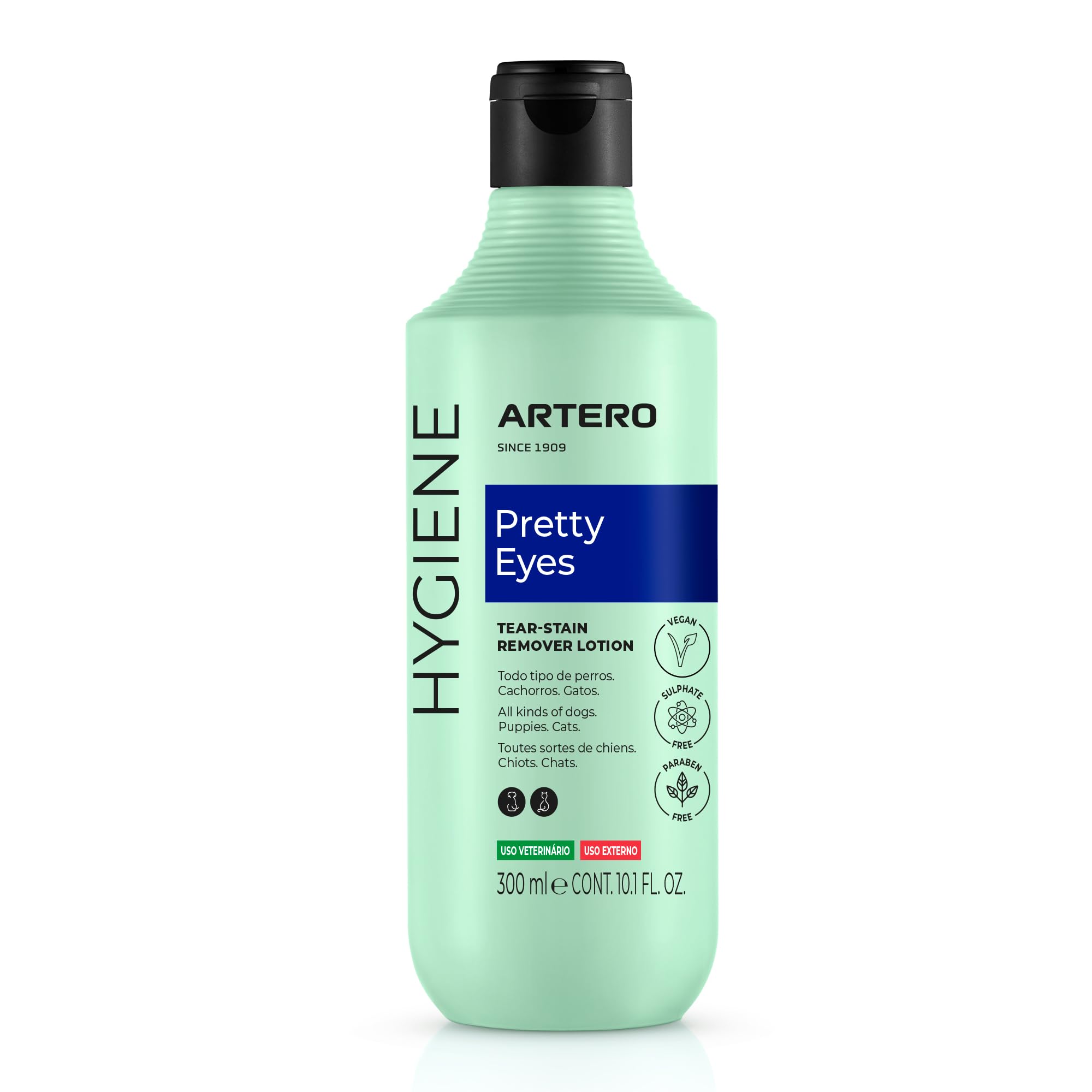 Artero Pretty Eyes eye-cleaner bottle front helps keep eye area clear and bright.