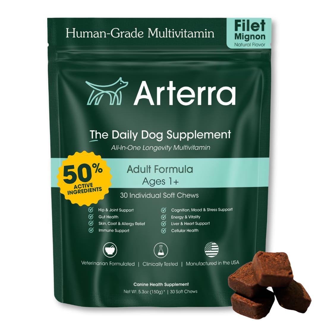 Arterra Longevity multivitamin bottle ready for daily dog health