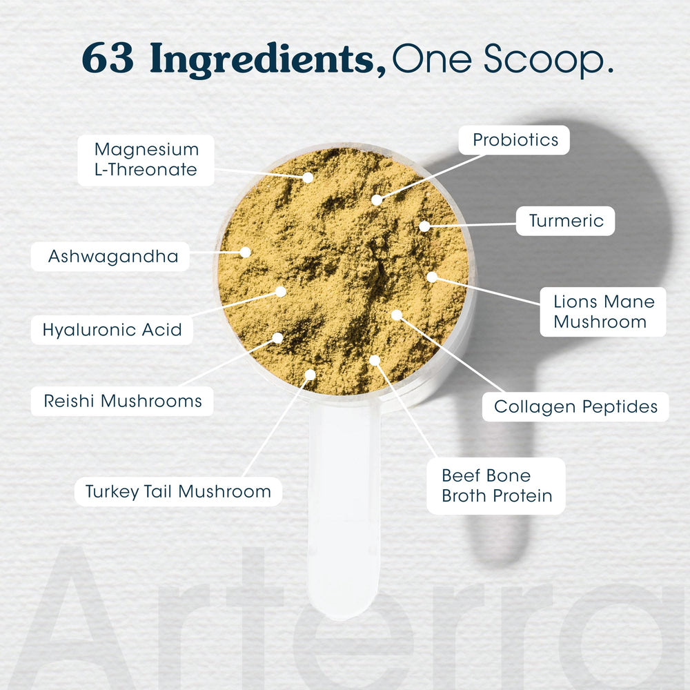 Arterra Senior Dog Powder joint-boost blend on packaging suggests mobility support.