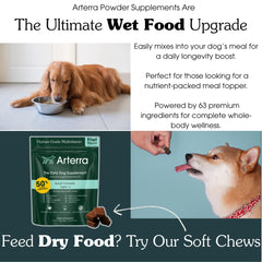 Arterra Senior Dog Powder scoop demonstrates simple measurement for consistent daily doses.