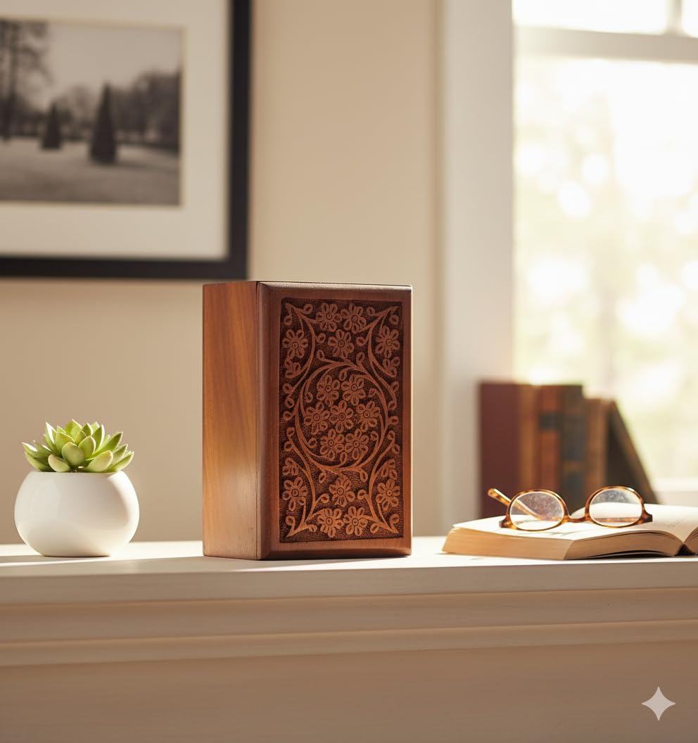 ARTISENIA rosewood pet urn close-up grain and warm color