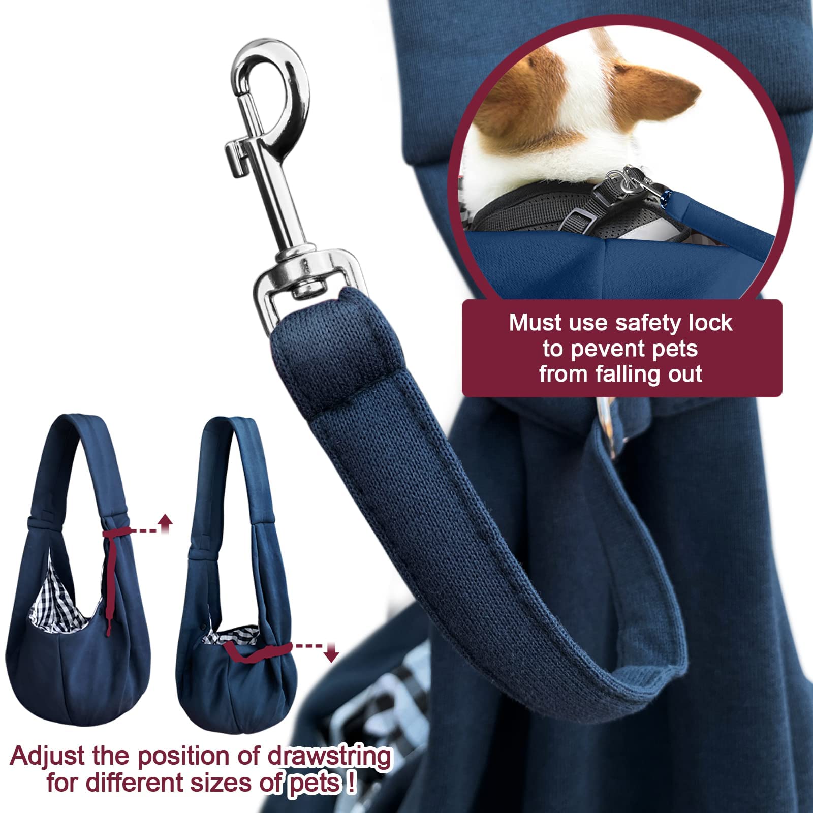 Artisome sling front pocket holds treats and wallet during errands.