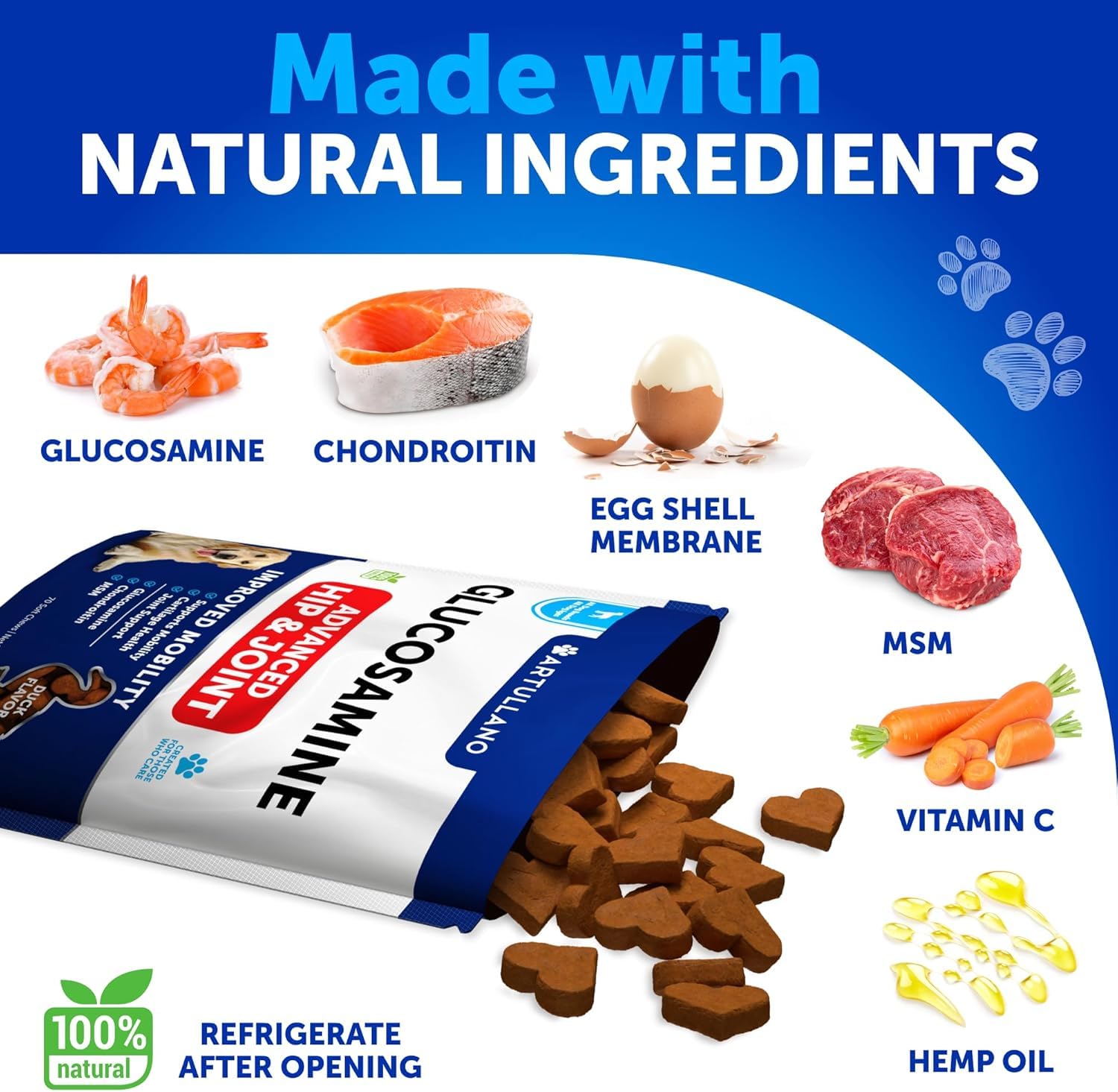 Artullano chondroitin MSM dog chews bolster joint care and mobility.