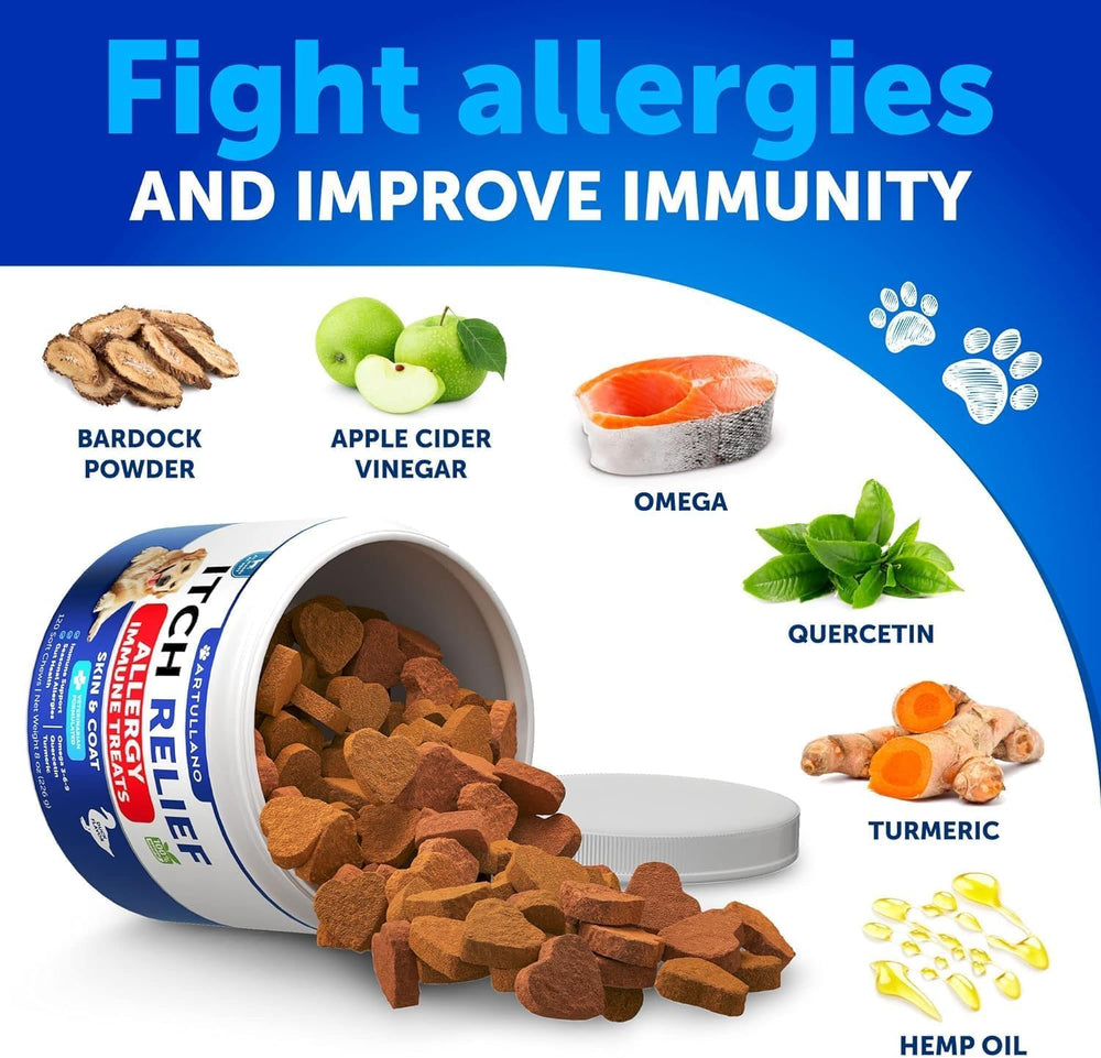 Artullano dog allergy relief chews ingredients turmeric: natural anti itch potential with immune support.