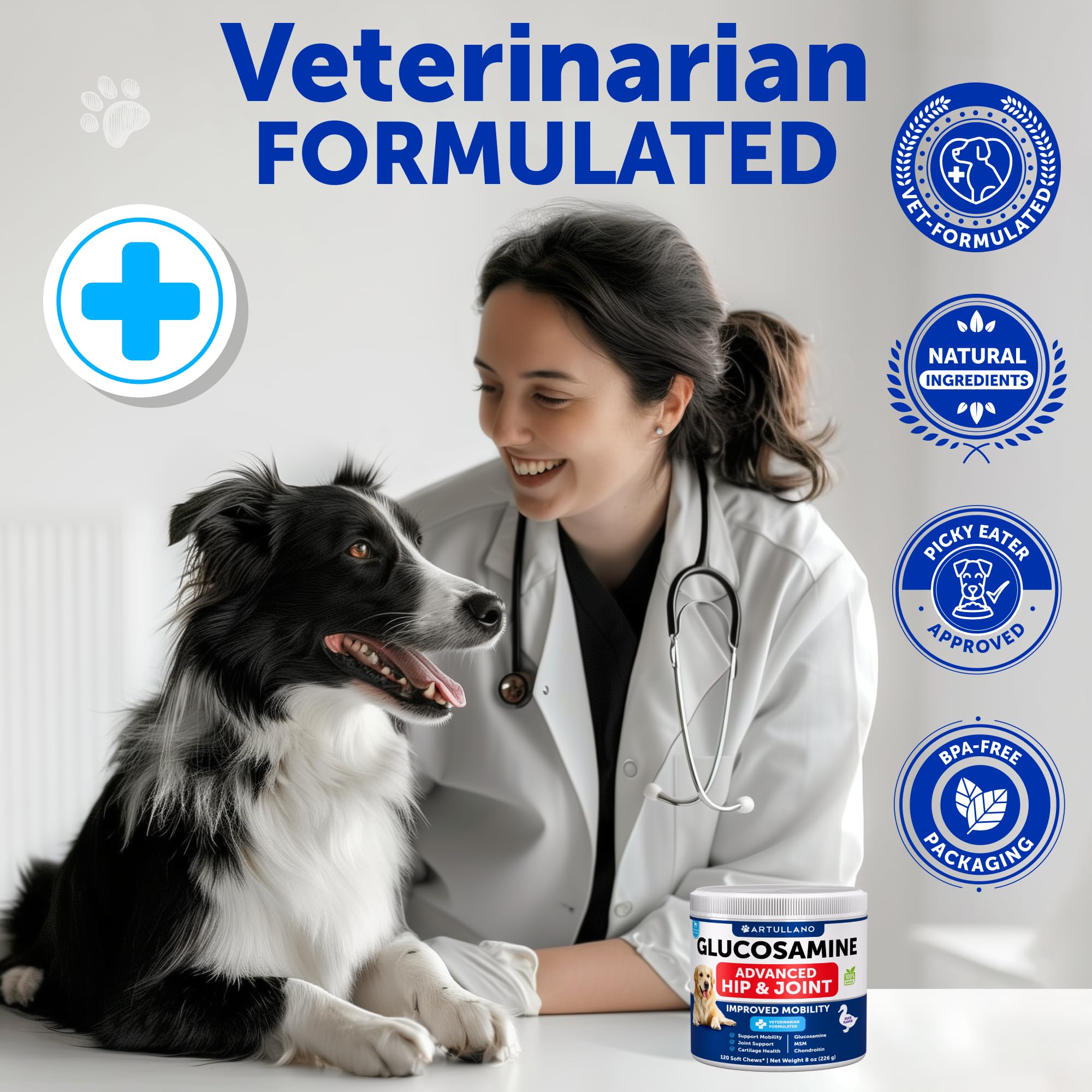 Artullano Glucosamine for Dogs soft treats closeup emphasizes easy daily administration.