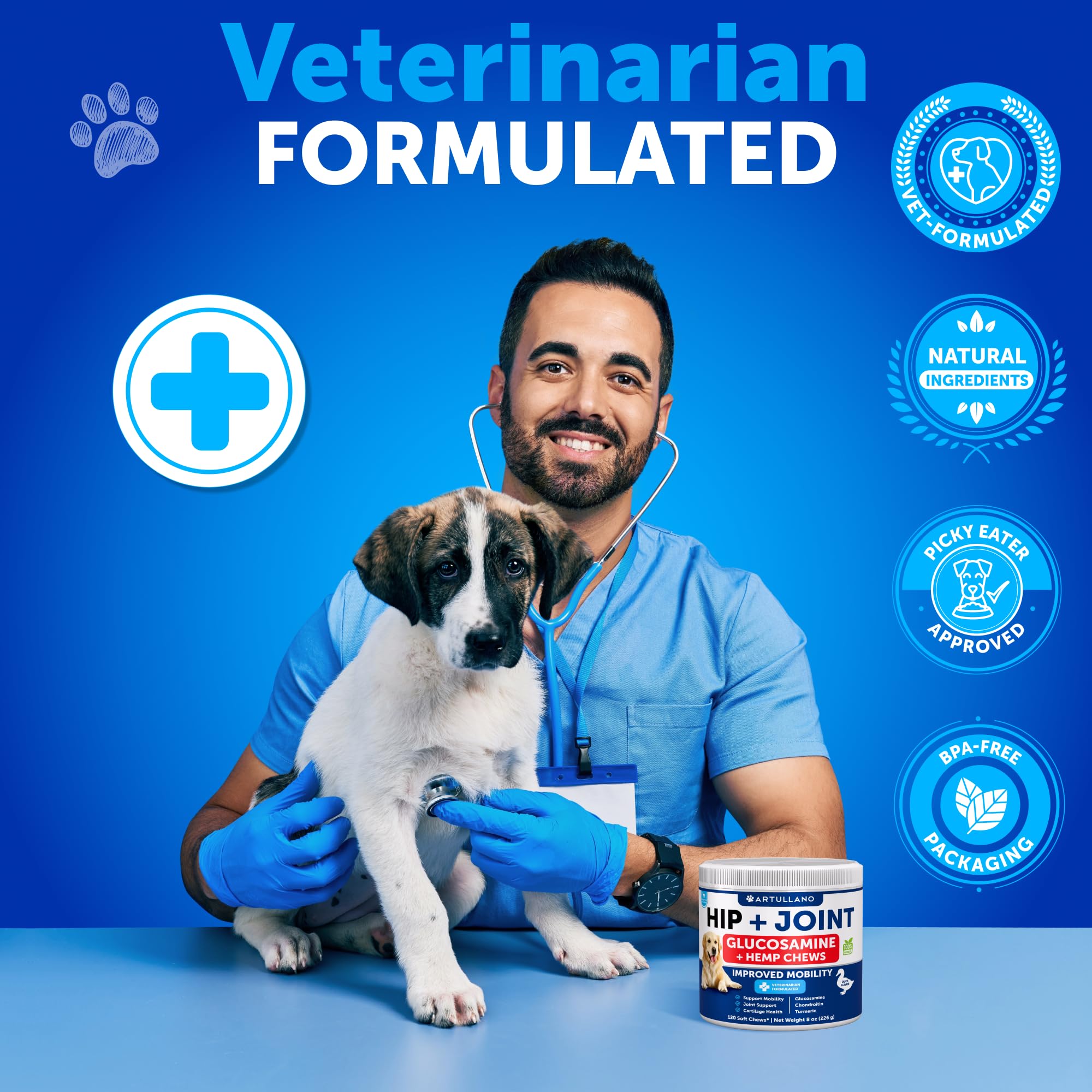 Artullano ingredient panel glossy label signals high-quality hemp and vitamins.