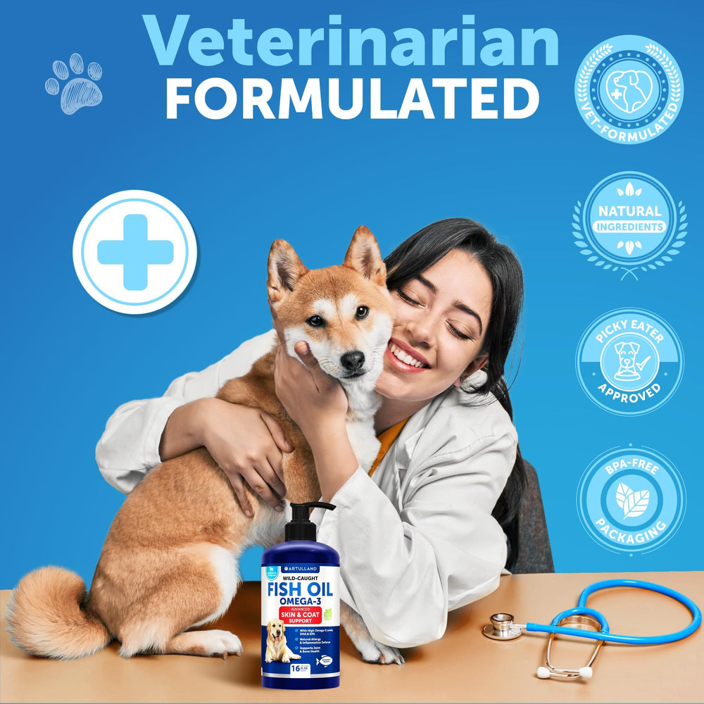 Artullano Omega 3 for Dogs shelf display on a pantry shelf.