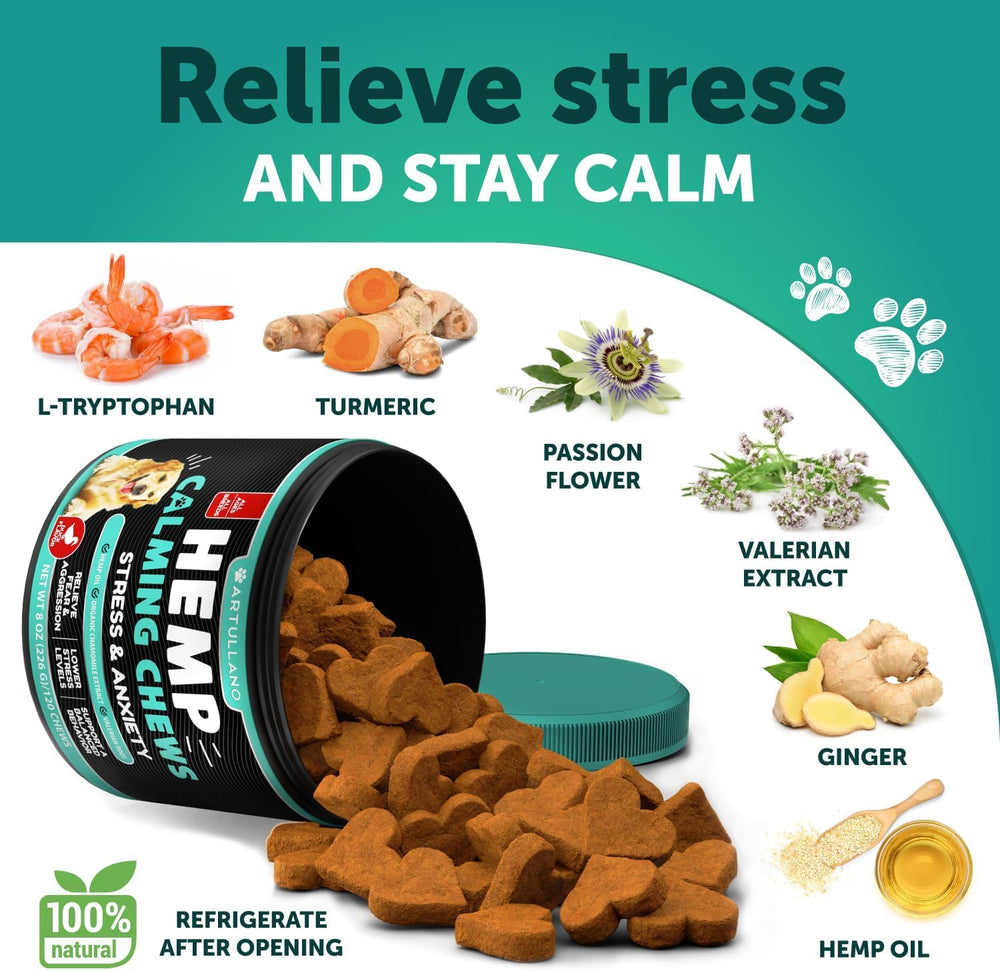 Artullano packaging display illustrates easy shelf visibility for natural calming chews