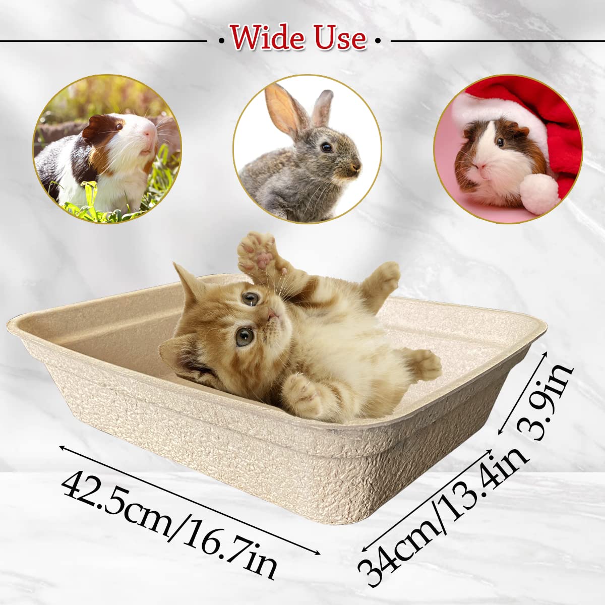 Artuxer 15-pack disposable litter box side view shows sturdy base for indoor use.