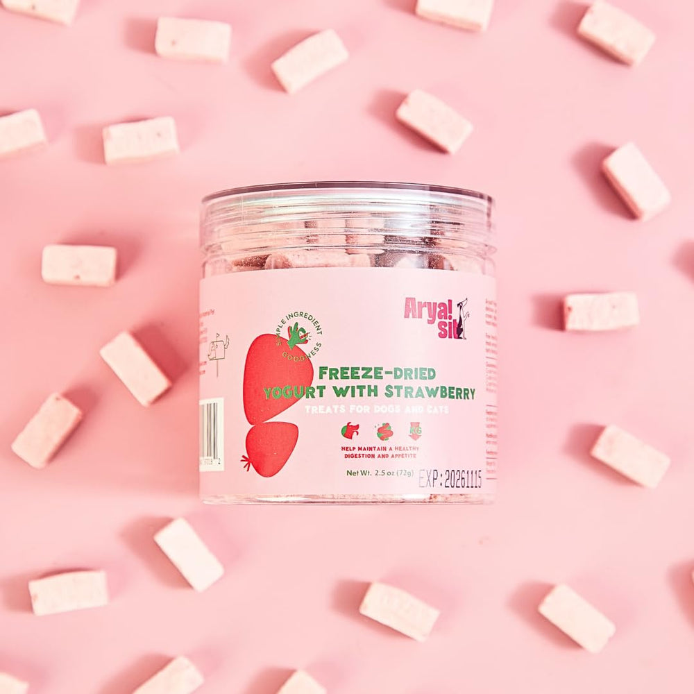 Arya Sit! freeze-dried treats produced in small batches highlighting quality ingredients.