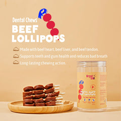 Arya Sit! beef lollipops dog enjoying rich flavor and chew satisfaction