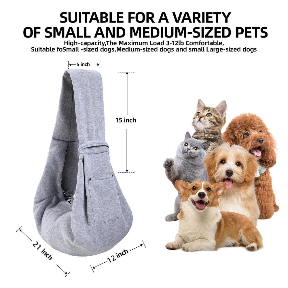 ARZQUT Dog Carrier Sling gray in-use view shows hands-free convenience