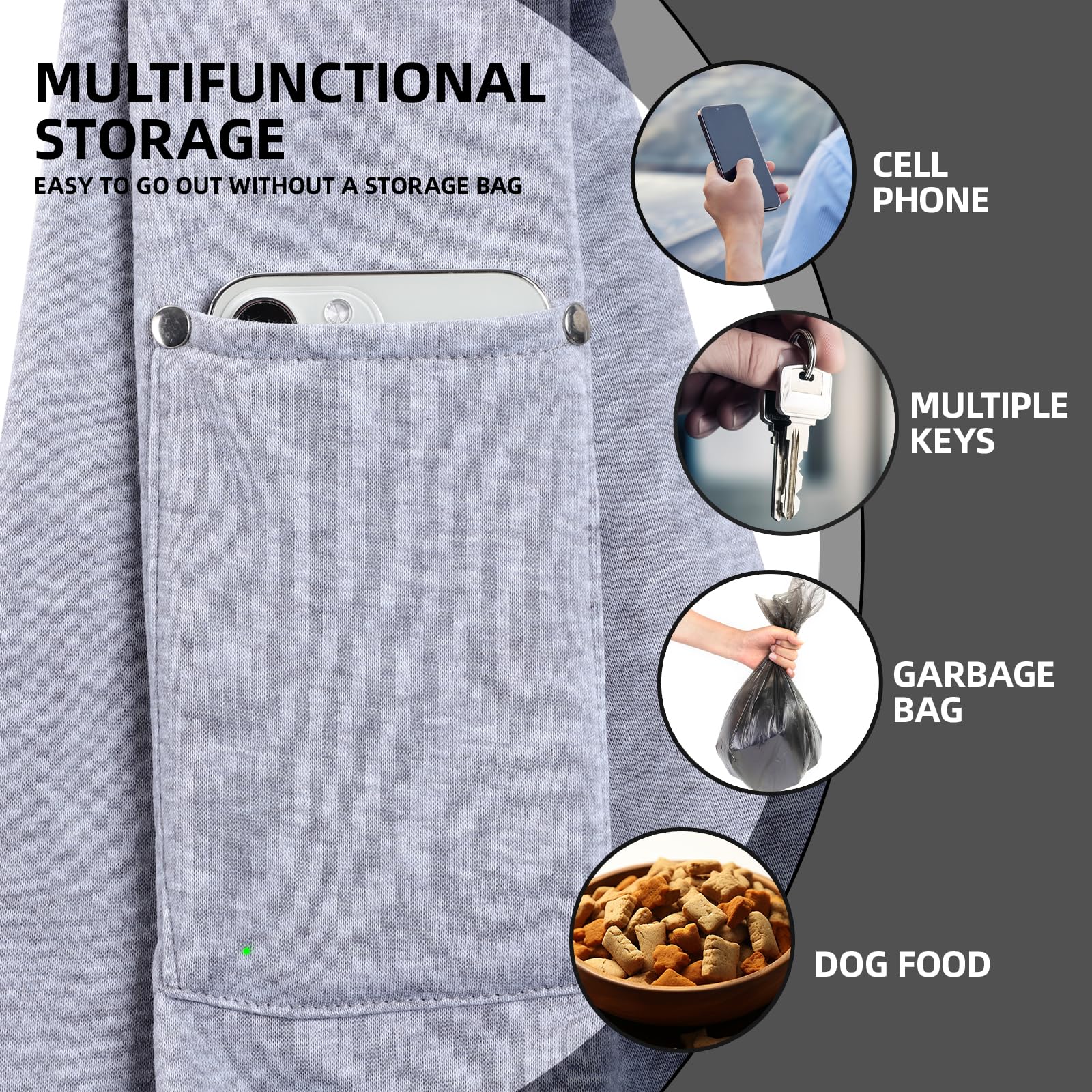 ARZQUT Dog Carrier Sling gray pocket detail stores essentials during outings