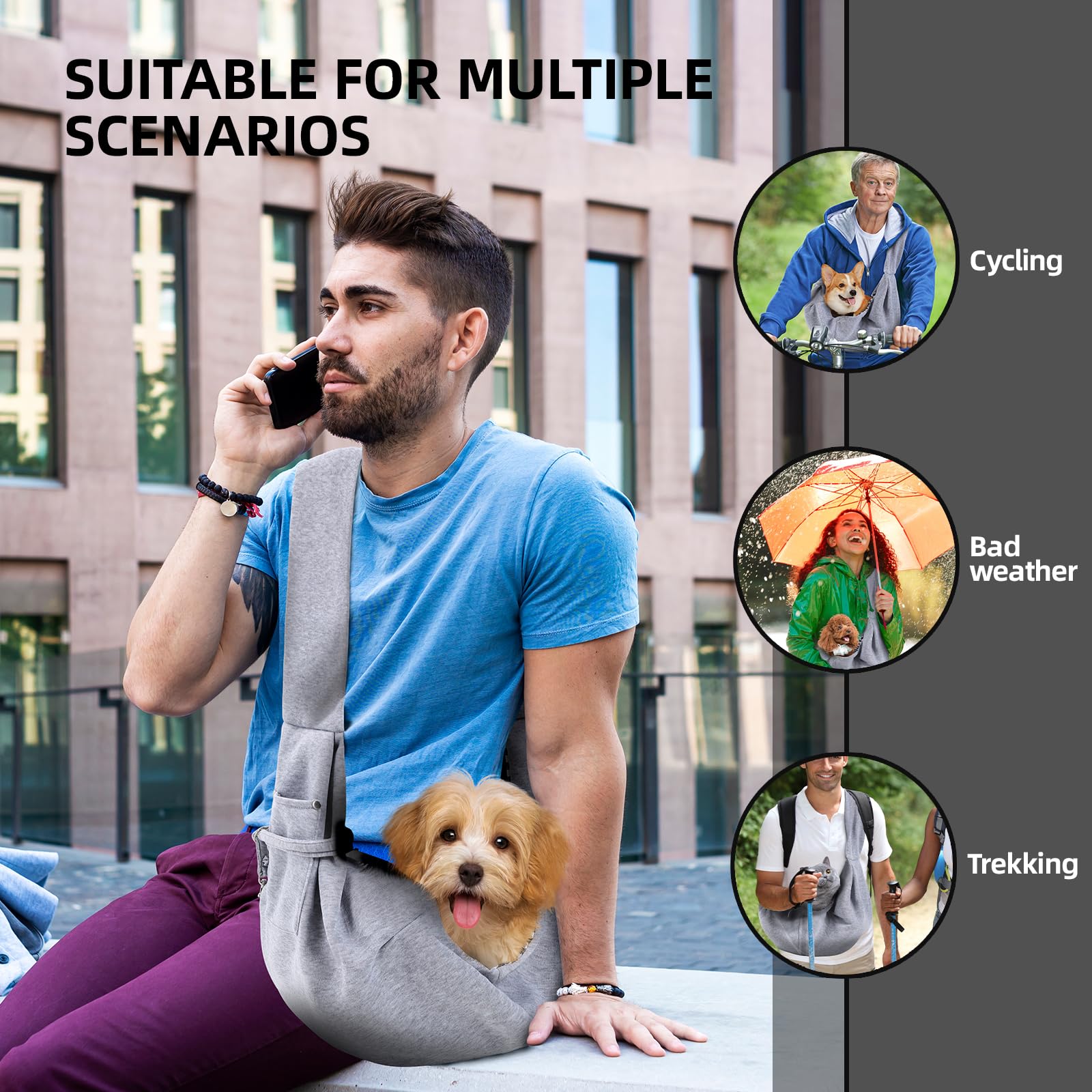 ARZQUT Dog Carrier Sling gray reversible design offers two looks on the go