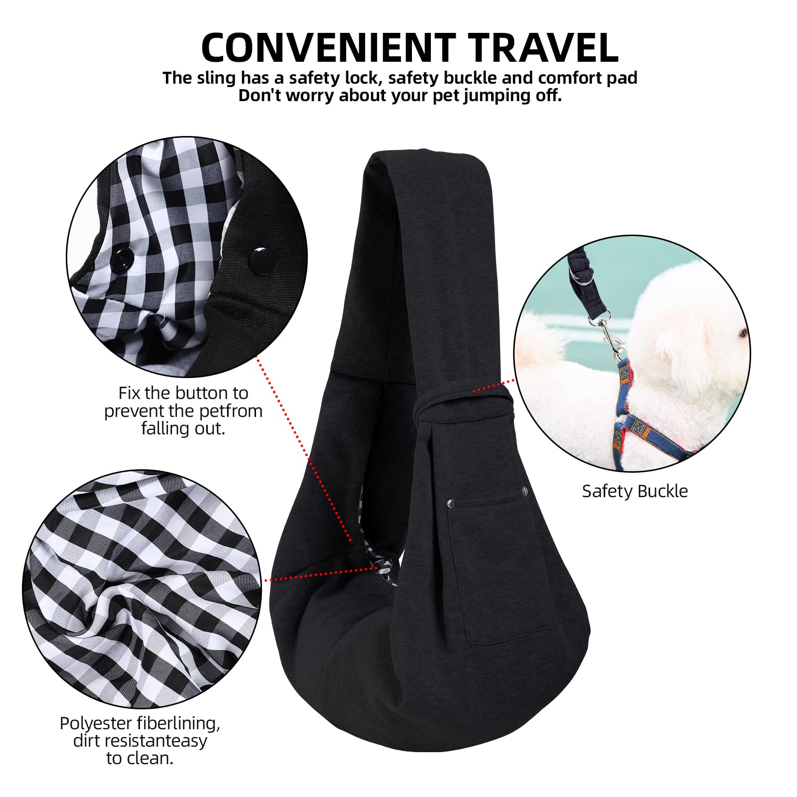 ARZQUT dog carrier sling inner pocket shows convenient storage for keys.