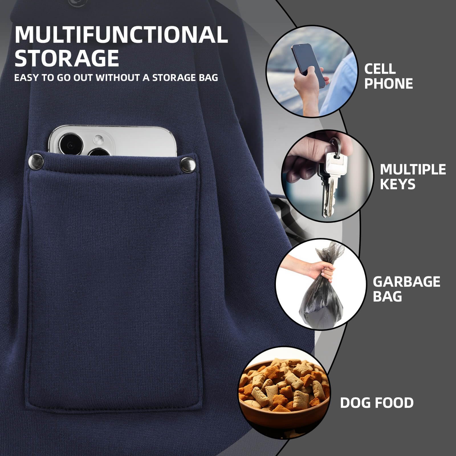 ARZQUT dog carrier sling pocket-open displaying storage for essentials