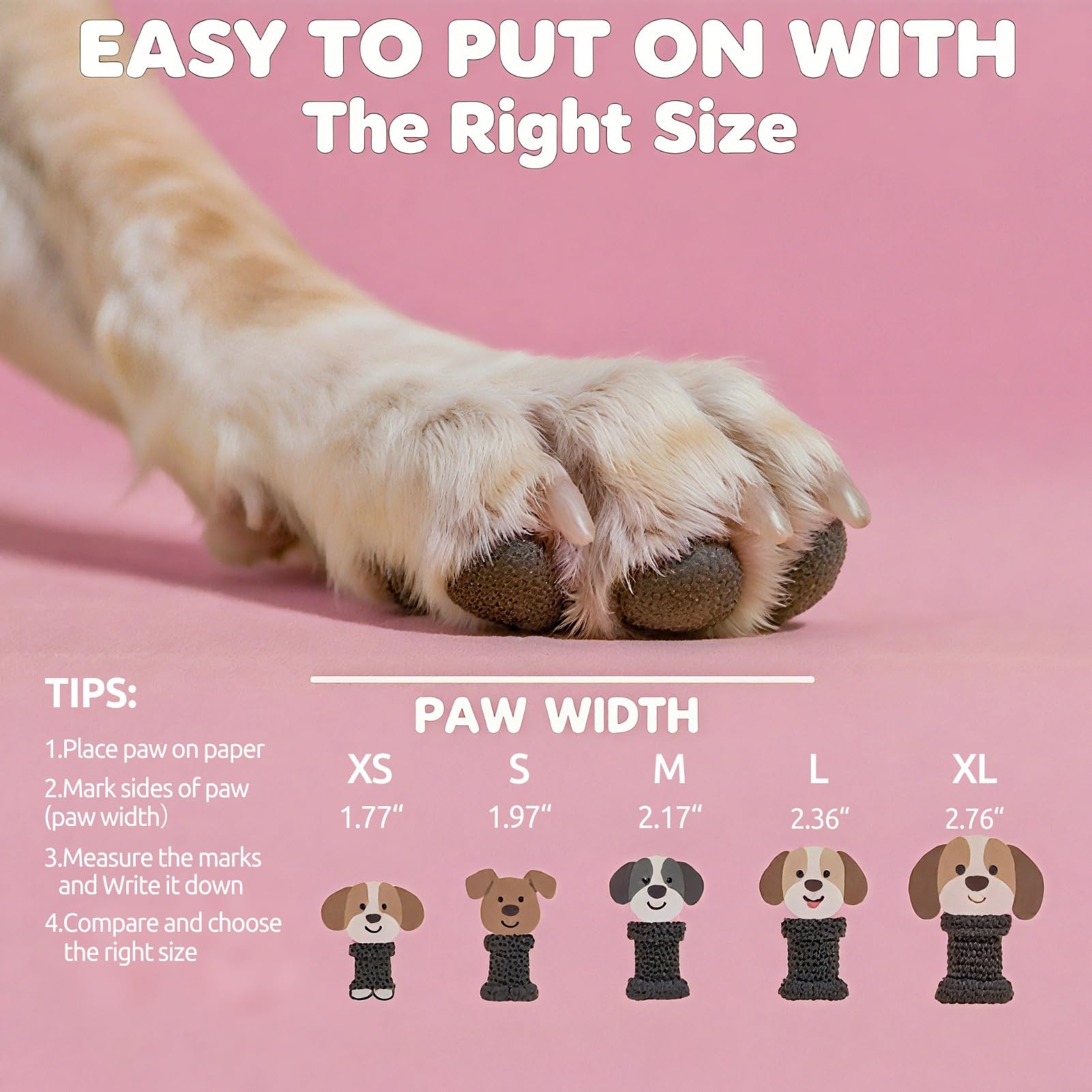 ASENKU anti-slip dog socks pink XL, non-slip bottom protects floors.