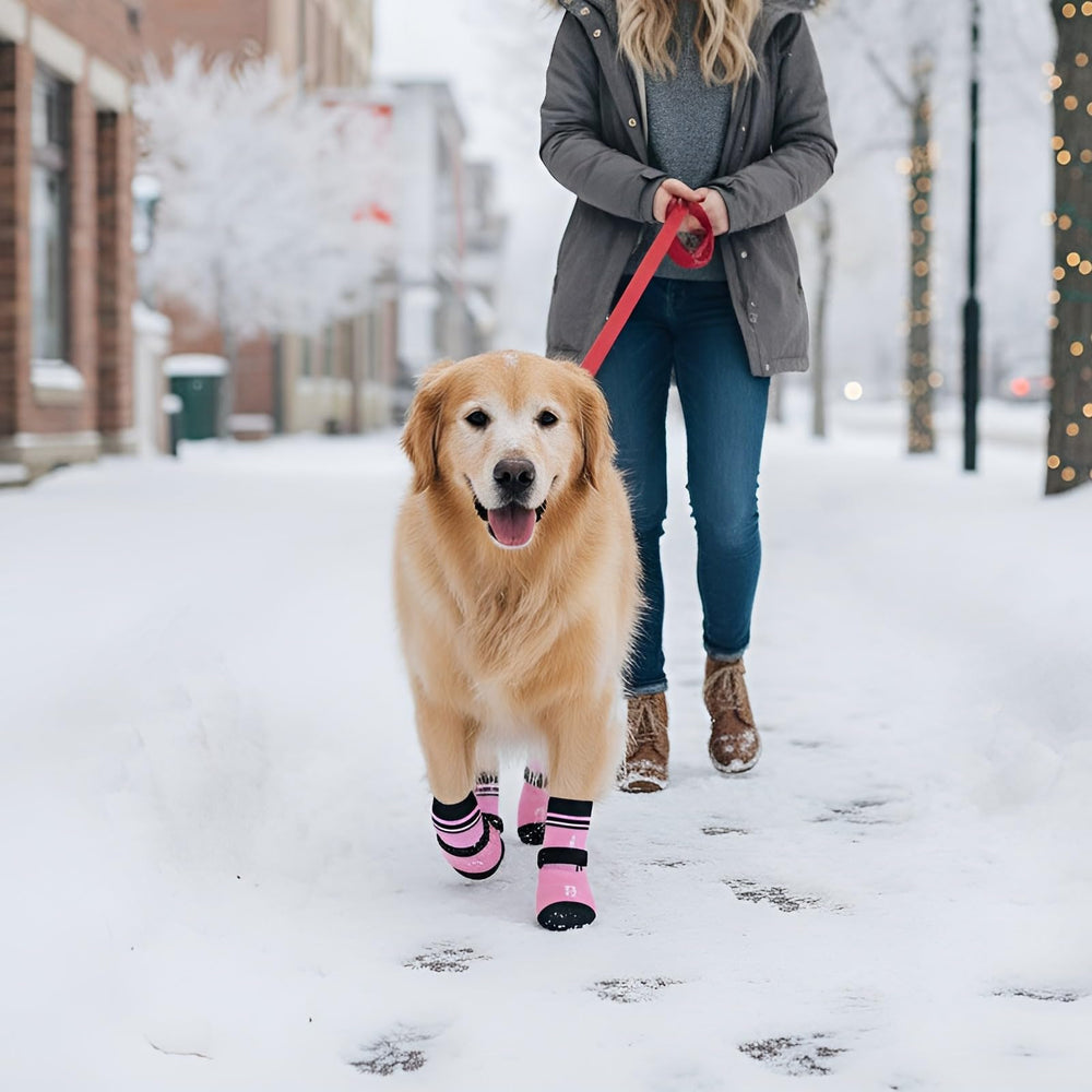 ASENKU anti-slip dog socks pink XL worn on floors to prevent slips.