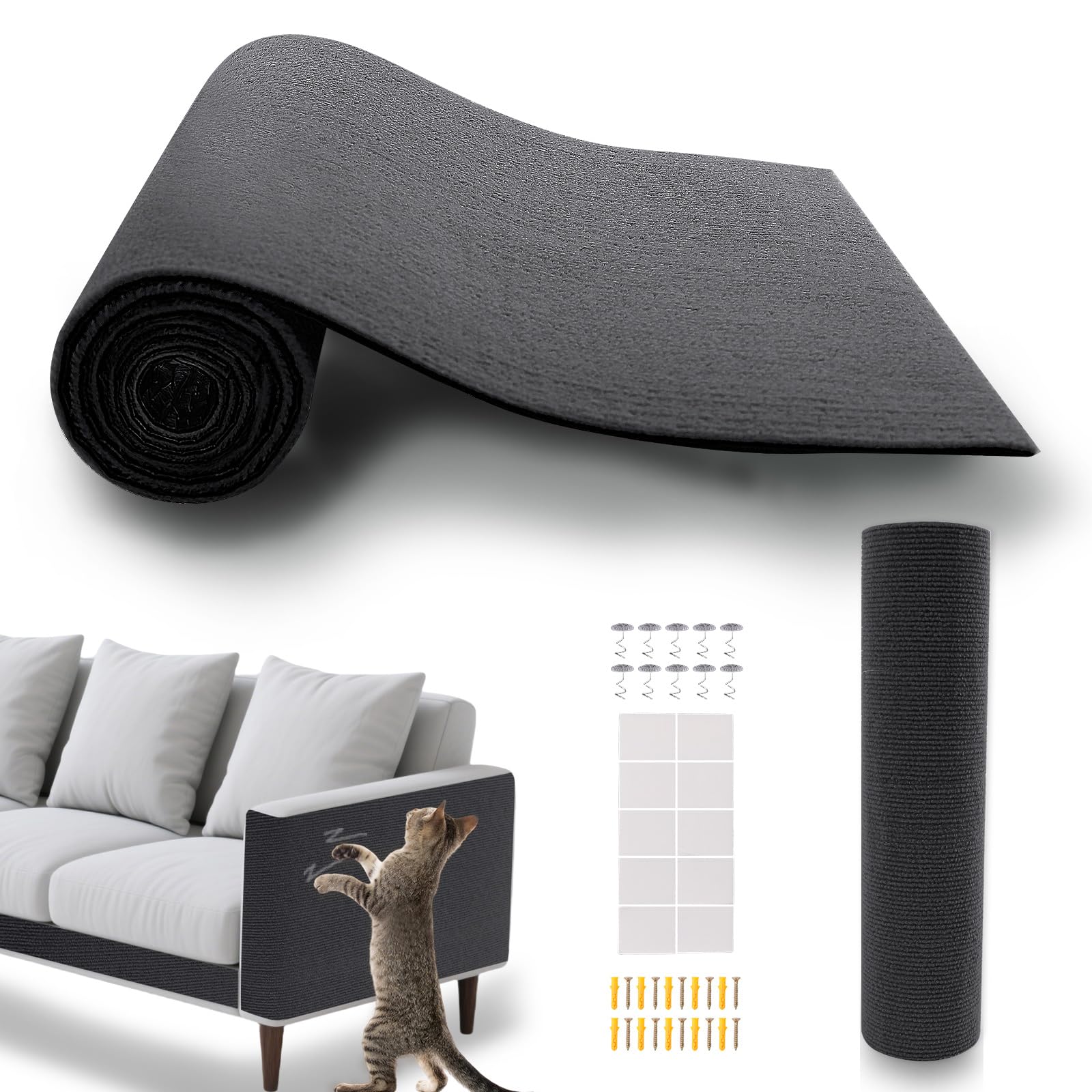 ASENKU cat scratch protector with adhesive backing provides instant claw deterrent on dark gray surface.