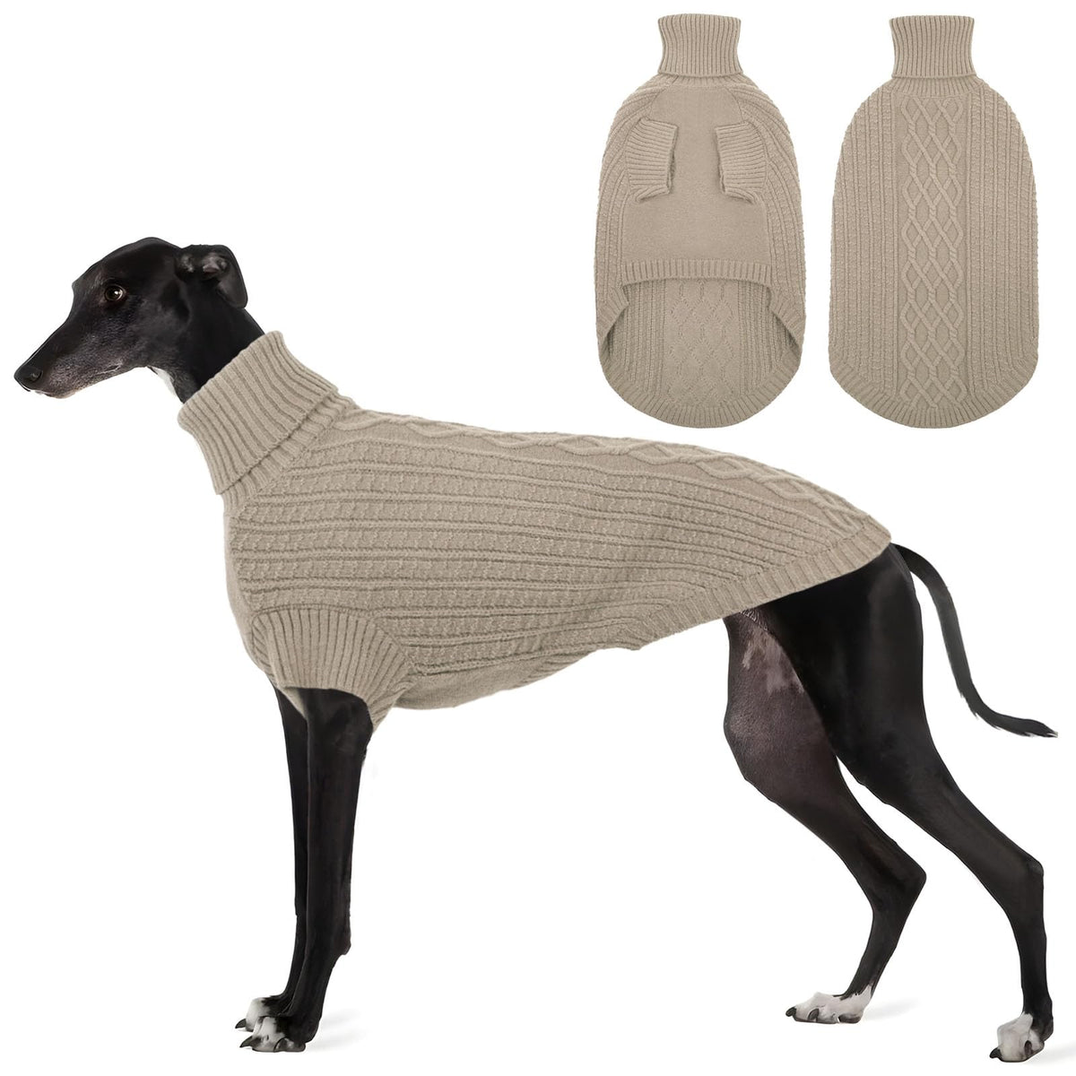 ASENKU dog sweater cable knit apricot for lean breeds provides cozy warmth