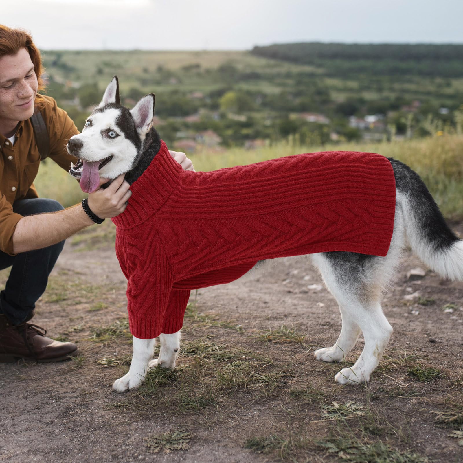 ASENKU dog sweater cable knit pattern adds elegant texture.