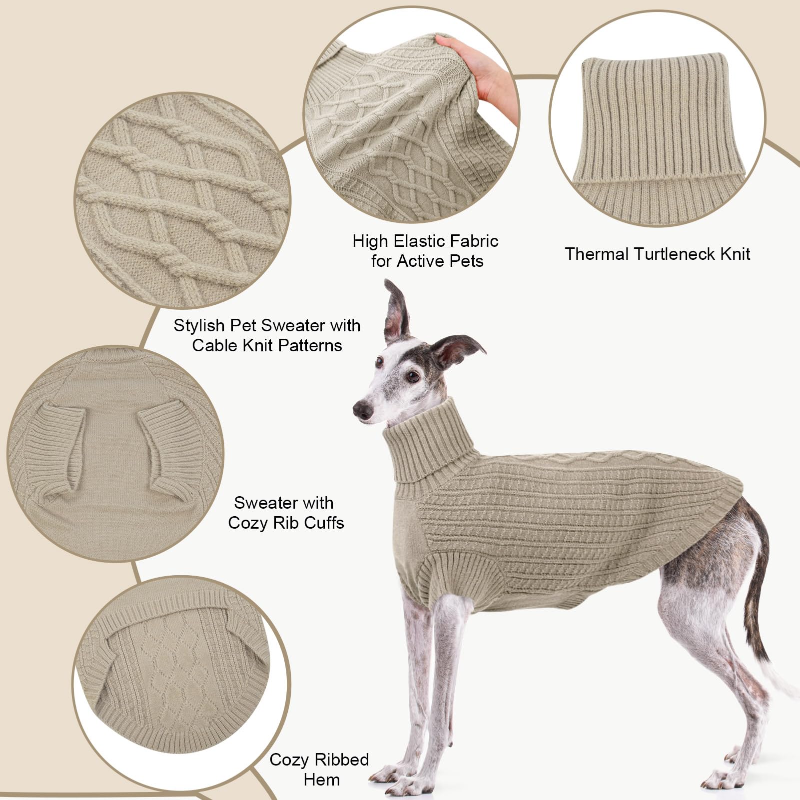 ASENKU dog sweater side view highlights stretch-knit fit for mobile greyhounds.