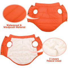 ASENKU dog winter coat four-snaps easy-on-off design for quick dressing.