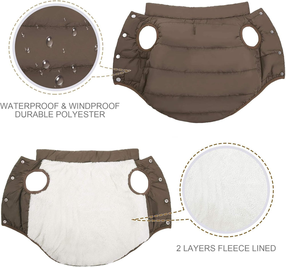 ASENKU dog winter coat coffee waterproof texture close-up emphasizes durable rain protection