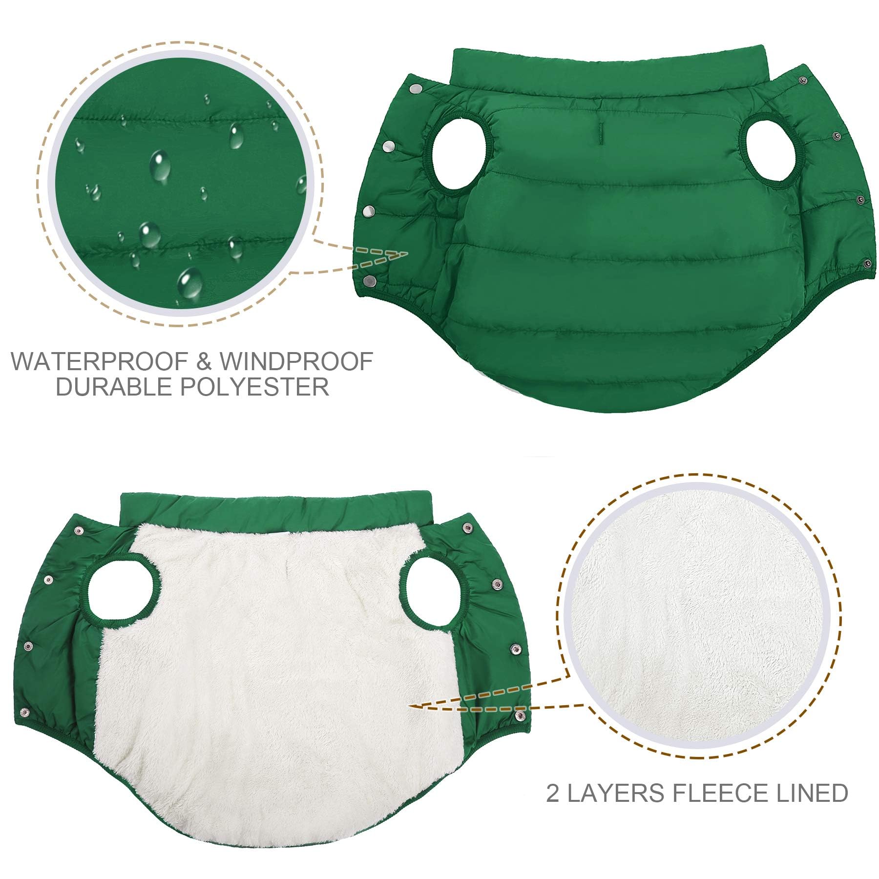 ASENKU dog winter coat elastic edges maintain a snug fit during movement.