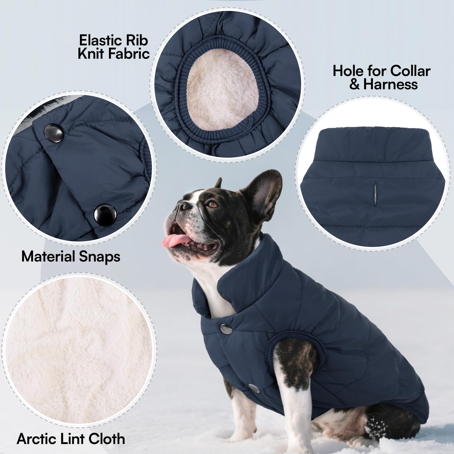 ASENKU dog winter coat leash hole design enables secure walking on cold days