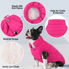 ASENKU dog winter coat pink side view illustrates fleece-lined warmth on chilly outings.
