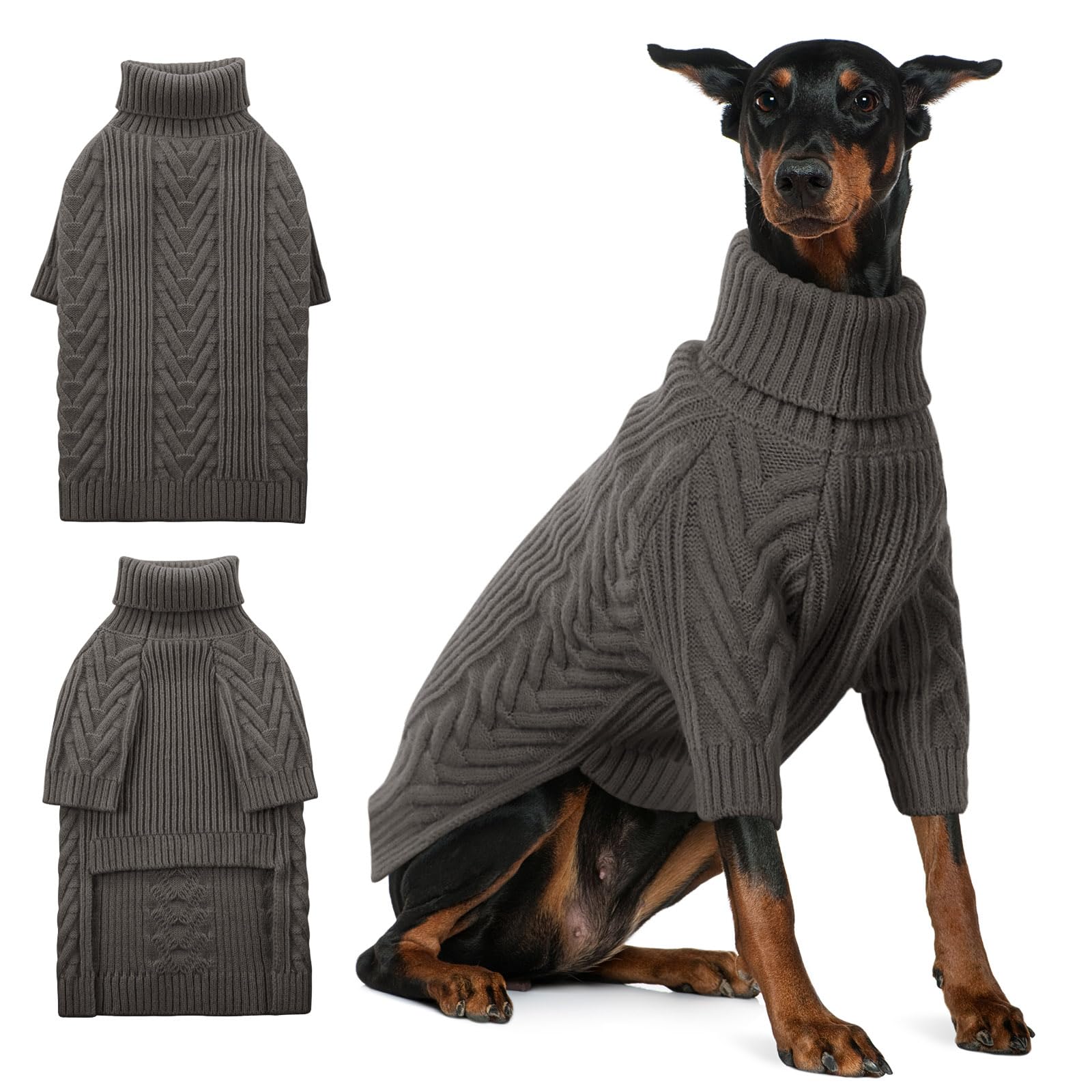 ASENKU extra-large dog sweater dark grey front view keeps large dogs warm