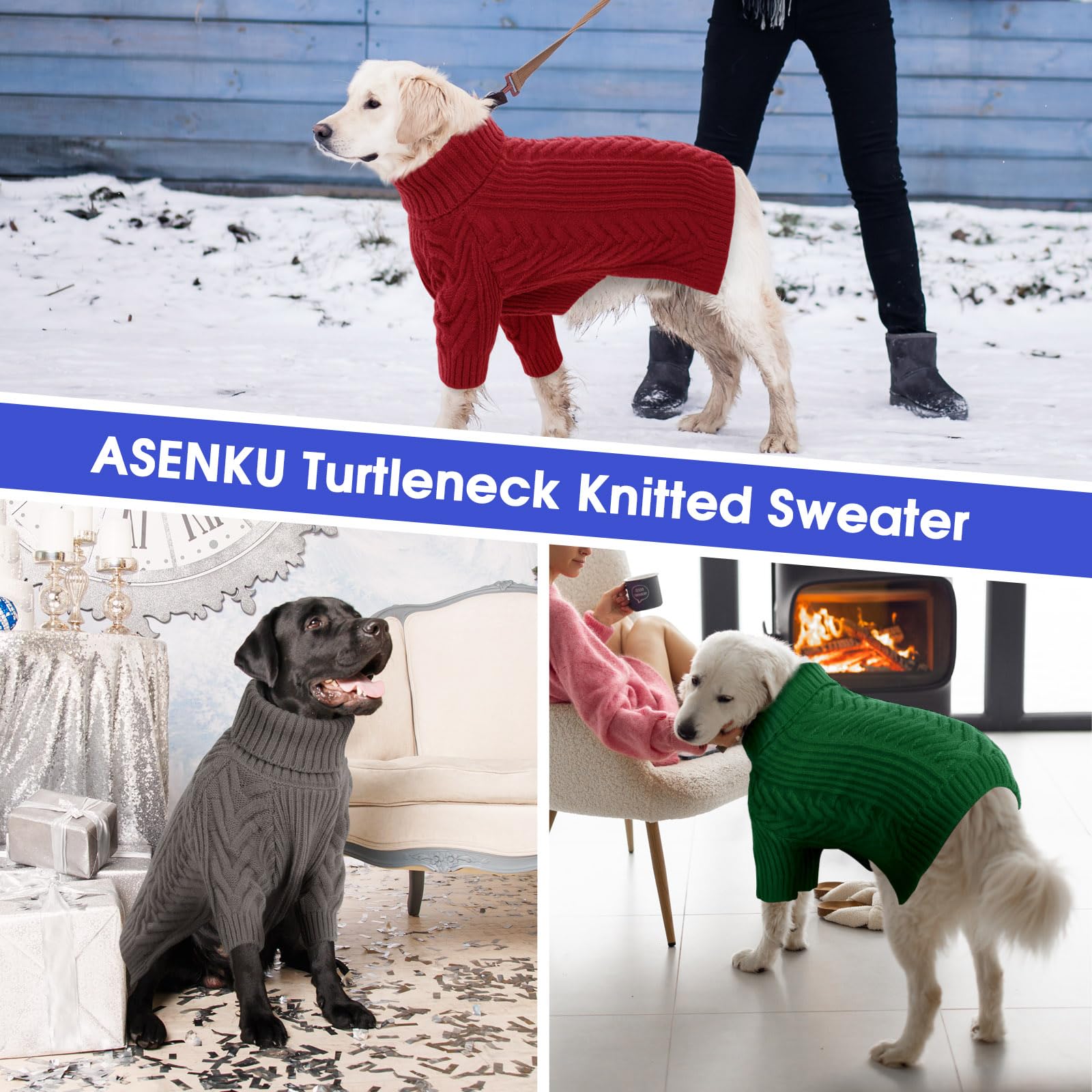 ASENKU extra-large dog sweater on-dog fit demonstrates snug comfort.