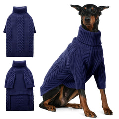 ASENKU extra-large dog sweater royal blue front view demonstrates warm, comfortable daily wear.