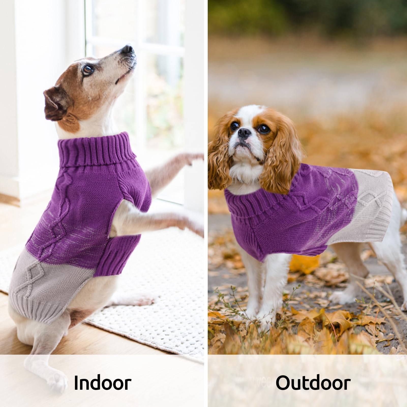 ASENKU warm dog sweater turtleneck detail adds neck warmth on cool days.