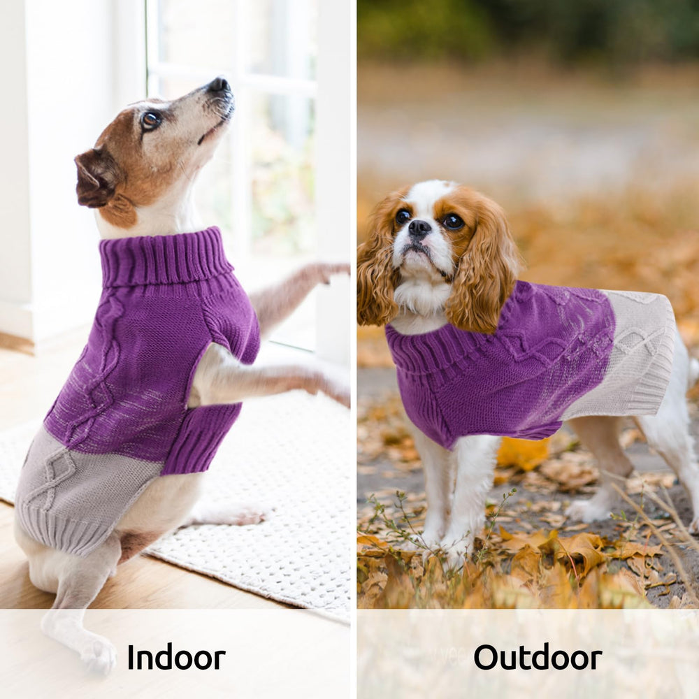 ASENKU warm dog sweater turtleneck detail adds neck warmth on cool days.