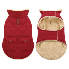ASENKU warm dog winter coat red back view showing snug fit for chilly hikes.