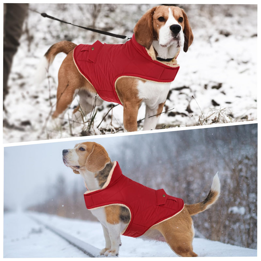 ASENKU warm dog winter coat red plush lining close-up emphasizing cozy warmth.