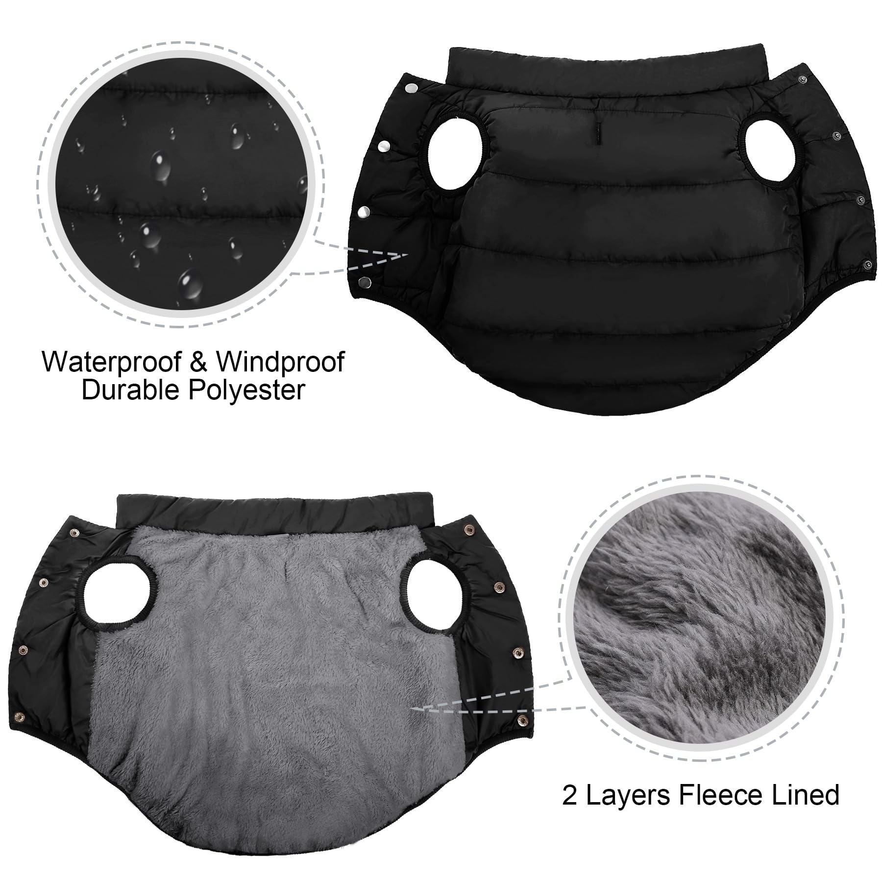 ASENKU windproof dog winter coat elastic edges for secure fit.