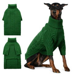 ASENKU XXL dog sweater dark green front view for warm, comfy winter walks.
