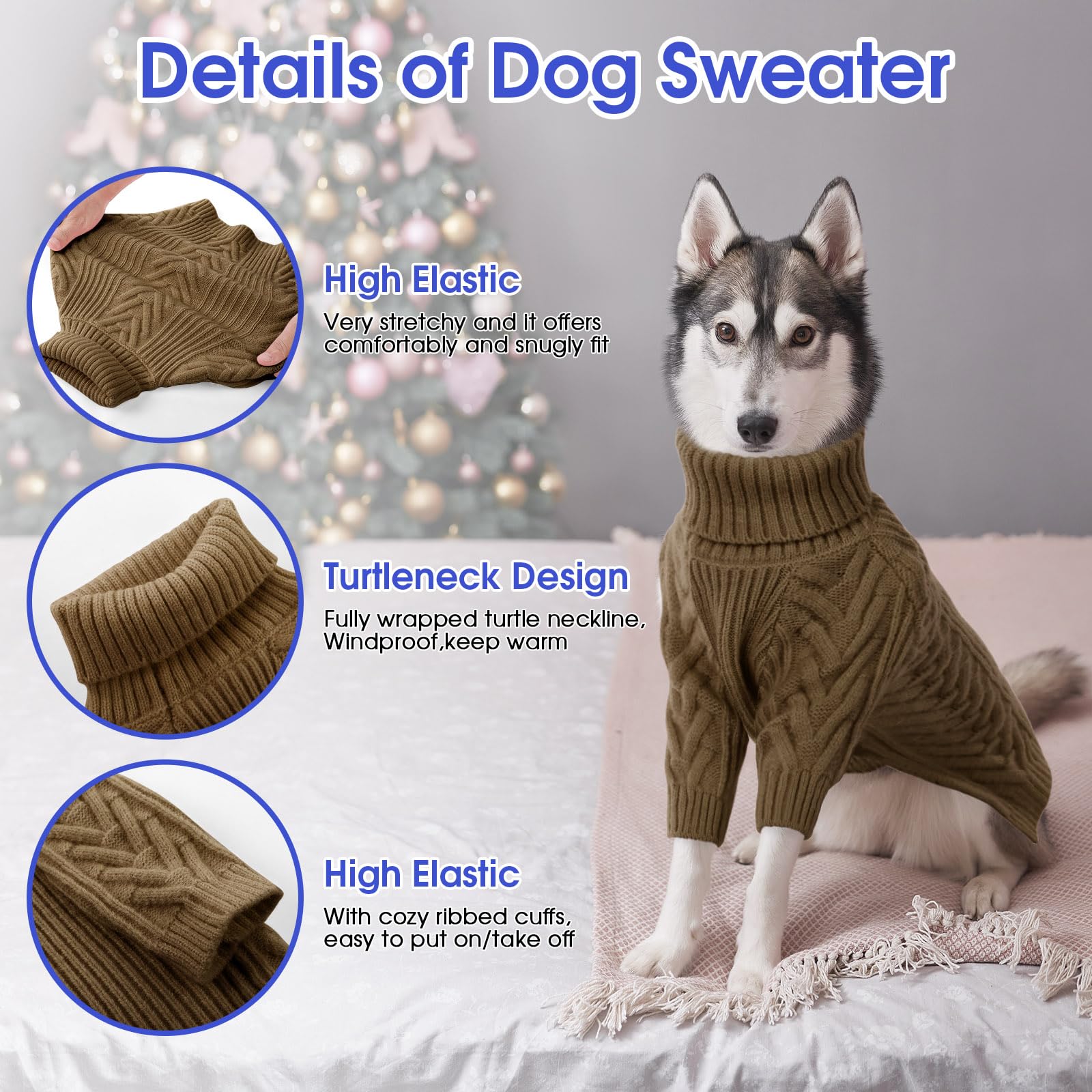 ASENKU XXL dog sweater turtleneck close-up shows foldable collar warmth.