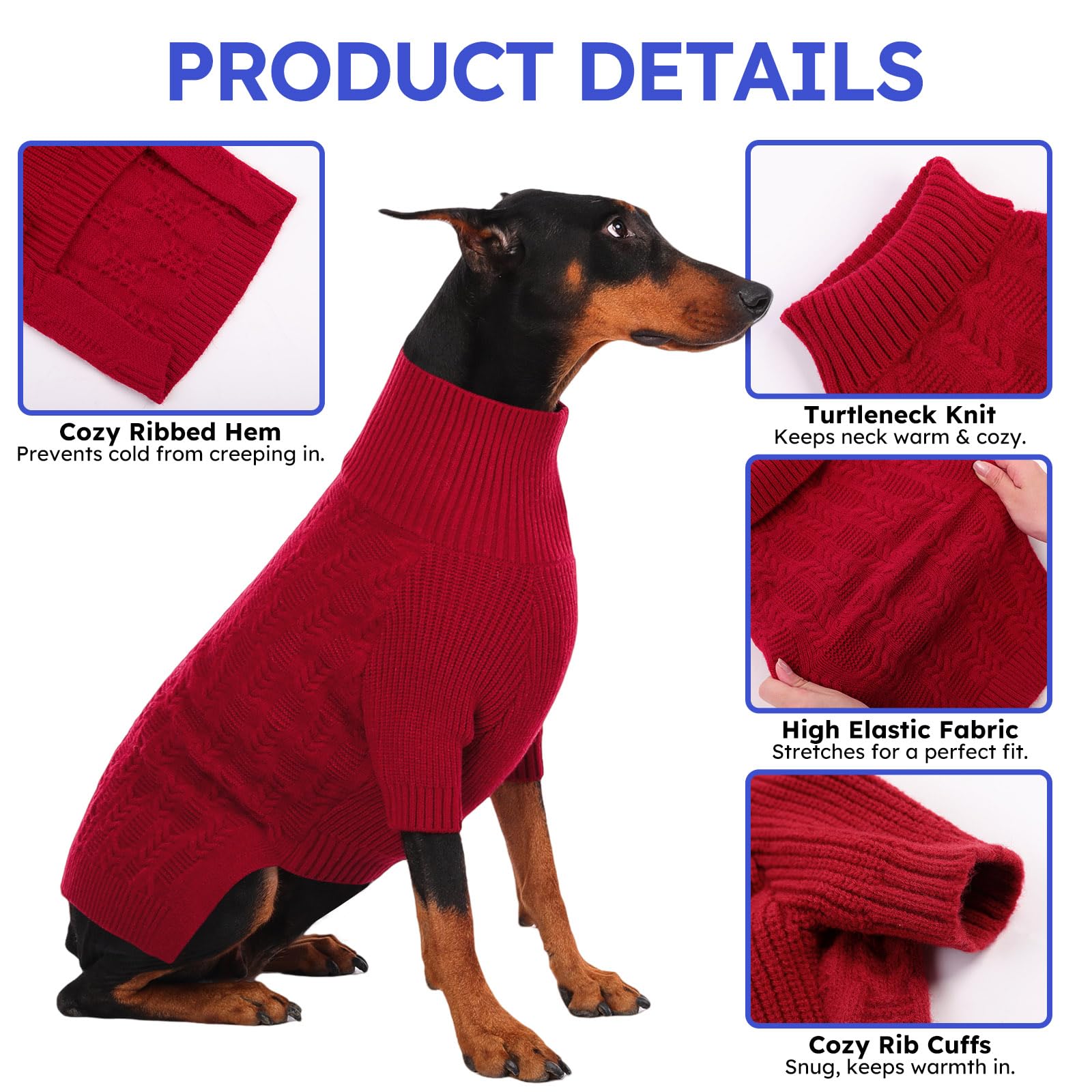 ASENKU XXXL dog sweater blue front view for extra warmth.